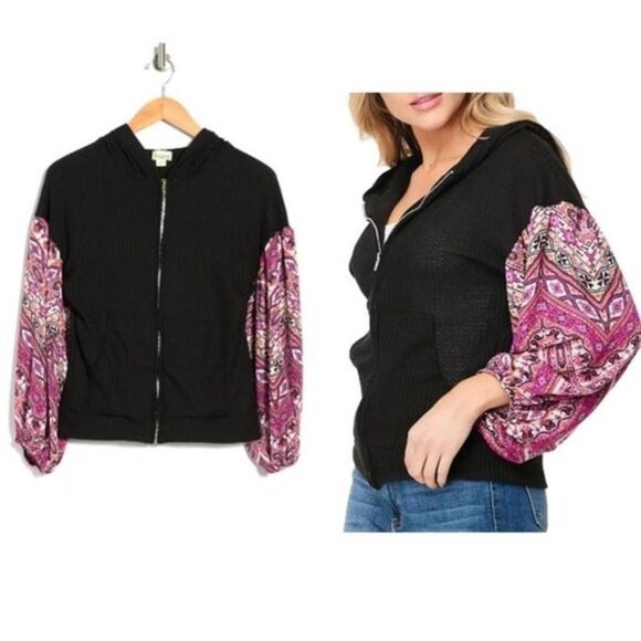 BAEA Women's BOHO Knit Hoodie Jacket Thermal Zip Front Small $79 - Picture 4 of 5